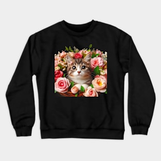 Blossoming Friendship: A Funny and Cute Cat Amongst Beautiful Flowers Crewneck Sweatshirt